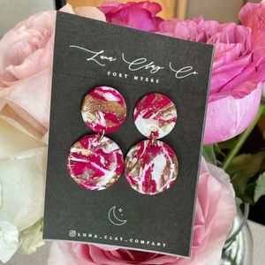 Pink, Gold, White, Rose Gold Polymer Clay Earrings